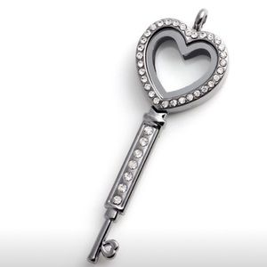 Rhinestone Magnetic Heart Locket Key Shape Pendant